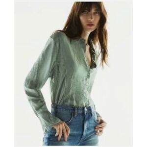 NWT - Zara‎ - Satin Wrinkled Effect Blouse w/Asymmetric and Frayed Detail